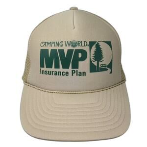 Camping World Trucker Hat Beige Green OS Snapback Mesh RV Insurance Plan Hat